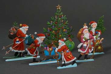 6 Various Christmas figures, pewter painted in pol…