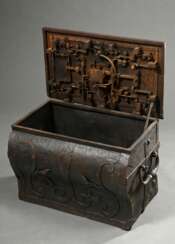 Unusual iron war chest with curved front and scrol…