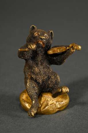 Feuervergoldete Bronze "Geige spielender Bär" mit … - Foto 1