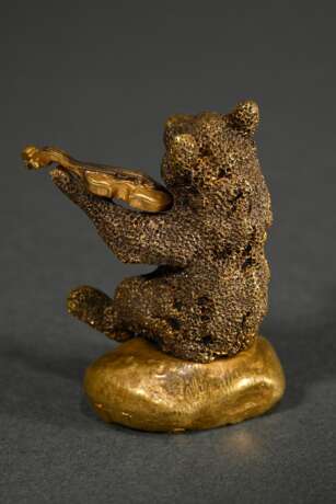Feuervergoldete Bronze "Geige spielender Bär" mit … - Foto 2