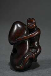 Boxwood Shunga Netsuke ‘Okame clutching giant mush…