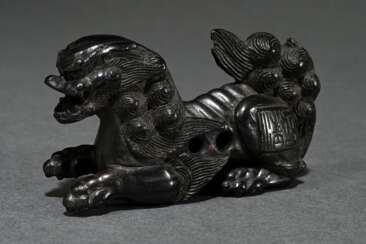 Black persimmon wood netsuke ‘Great Temple Lion’ w…