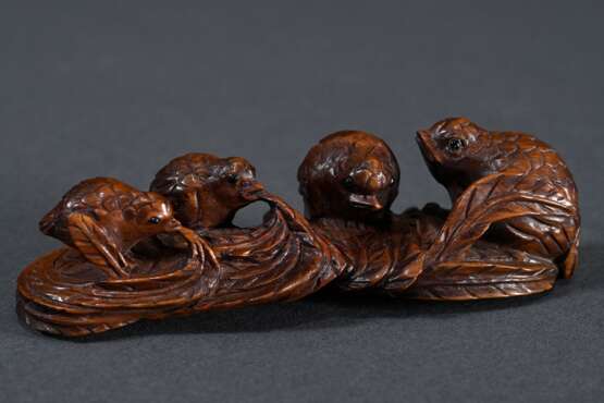 Boxwood netsuke ‘Four quails on millet branches’ w… - фото 1