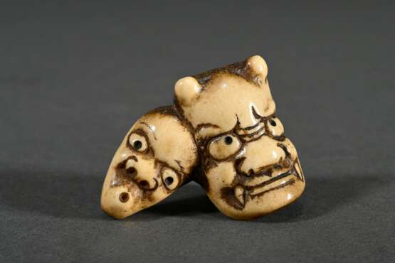 Mingei Hirschhorn netsuke ‘2 masks: Oni and Usofuk… - photo 1