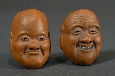 2 Various ceramic netsuke ‘Noh masks’, stamp signa…