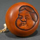 Boxwood Manju netsuke with ‘Okame’ and “mushroom” … - photo 1
