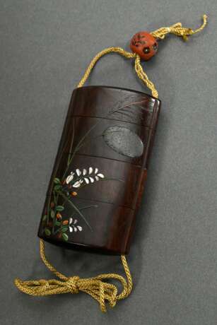 Dark wood inro with green and black lacquer decora… - photo 1 Dark wood inro with green and black lacquer decora… - photo 1