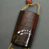 Dark wood inro with green and black lacquer decora… - photo 2