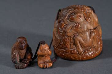 Buchsbaum Tonkotsu "Vier Affen mit Pfirsichen" mit…