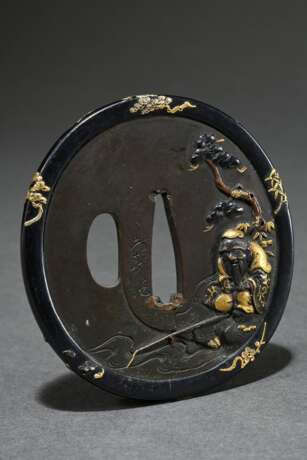 Very fine shibuichi tsuba ‘Taikôbô fishing under a… - photo 1
