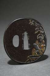 Eisen Tanto Tsuba mit Goldeinlagen "Die drei Sake …