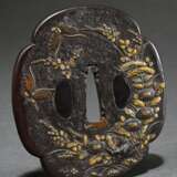 Iron tsuba in mokko form with shibuichi and gold i… - photo 1