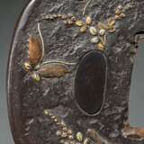 Iron tsuba in mokko form with shibuichi and gold i… - photo 3