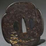 Iron tsuba in mokko form with shibuichi and gold i… - photo 4