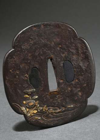Iron tsuba in mokko form with shibuichi and gold i… - photo 4 Iron tsuba in mokko form with shibuichi and gold i… - photo 4