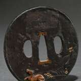 Round oval iron tsuba with shibuichi, gold and cop… - photo 2