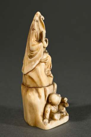Two-piece ivory okimono ‘Kannon statue on a mounta… - photo 2 Two-piece ivory okimono ‘Kannon statue on a mounta… - photo 2