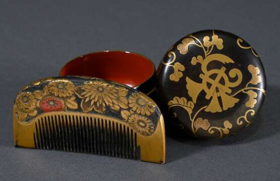 2 Various Japanese lacquerware items: round box wi… - фото 1