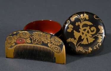 2 Various Japanese lacquerware items: round box wi…