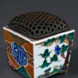 Square Kutani Koro with openwork copper lid, colou… - photo 1