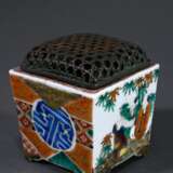 Square Kutani Koro with openwork copper lid, colou… - photo 2