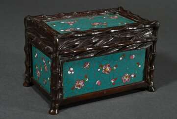 Rectangular bronze box with bamboo trompe l'oeil a…