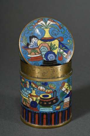Cylindrical cloisonné box ‘Scholarly Objects’ on t… - photo 2 Cylindrical cloisonné box ‘Scholarly Objects’ on t… - photo 2