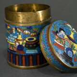 Cylindrical cloisonné box ‘Scholarly Objects’ on t… - photo 3
