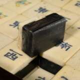 Mahjong game in wooden box with bronze ‘cash coin’… - photo 3