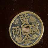 Mahjong game in wooden box with bronze ‘cash coin’… - photo 6
