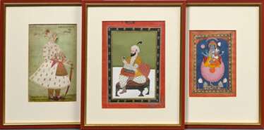 3 Diverse Miniaturen im Mogul Stil: "Muhammad Shah…