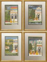 4 Miniaturmalereien aus der Ramayana "Rama und Sit…