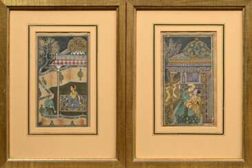 2 Miniaturmalereien im Mogul Stil "Liebespaare in …
