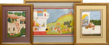 3 Diverse Miniaturmalereien im Mogul Stil "Szene a…