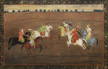 Miniaturmalerei im Mogul Stil "Sechs Reiter beim C…