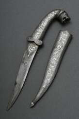 Kleiner Dolch mit plastischem Löwenkopf, Metall mi…