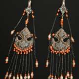 Pair of Uzbek temple pendants with turquoise and r… - photo 1
