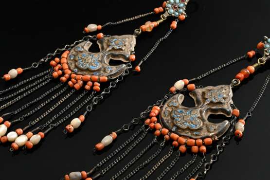 Pair of Uzbek temple pendants with turquoise and r… - photo 2 Pair of Uzbek temple pendants with turquoise and r… - photo 2