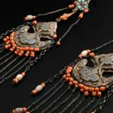 Pair of Uzbek temple pendants with turquoise and r… - photo 2