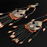 Pair of Uzbek temple pendants with turquoise and r… - photo 3