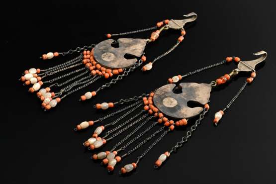 Pair of Uzbek temple pendants with turquoise and r… - photo 3 Pair of Uzbek temple pendants with turquoise and r… - photo 3