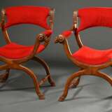 Paar Historismus Scherensessel mit vollplastisch g… - Foto 1