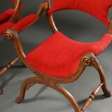 Paar Historismus Scherensessel mit vollplastisch g… - Foto 2