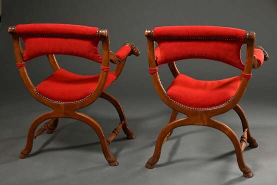 Paar Historismus Scherensessel mit vollplastisch g… - Foto 6