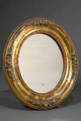 Kleiner ovaler Biedermeier Spiegel mit polychrom g…