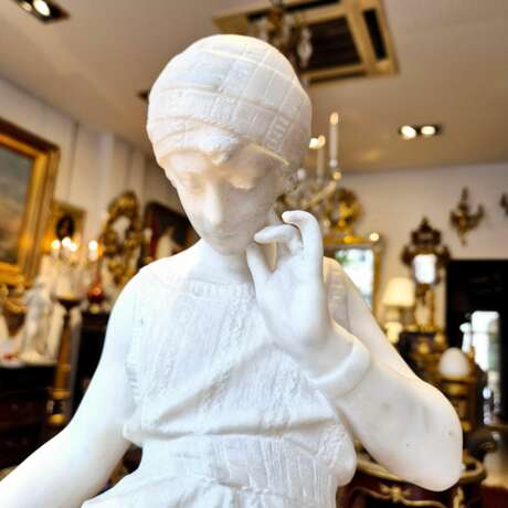 Young woman with jug Carrara marble signed Bonnal early 20th century Marmor 19th century - Foto 9