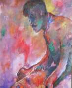 Акварель на бумаге. Мужчина с красной рыбой