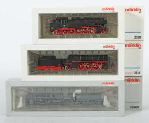 3 Dampf-Loks Märklin, Spur H0, 1 x 3309, Dampflok, BN 85 007 der DB, s…