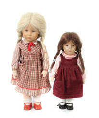 2 Puppen Käthe Kruse, ca. 1980er Jahre, Kunststoffköpfe, 1x Mädchen mi…