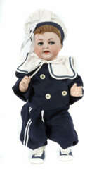 Puppe Simon & Halbig, Nr. 126, Porzellankurbelkopf, blaue Schelmenauge…